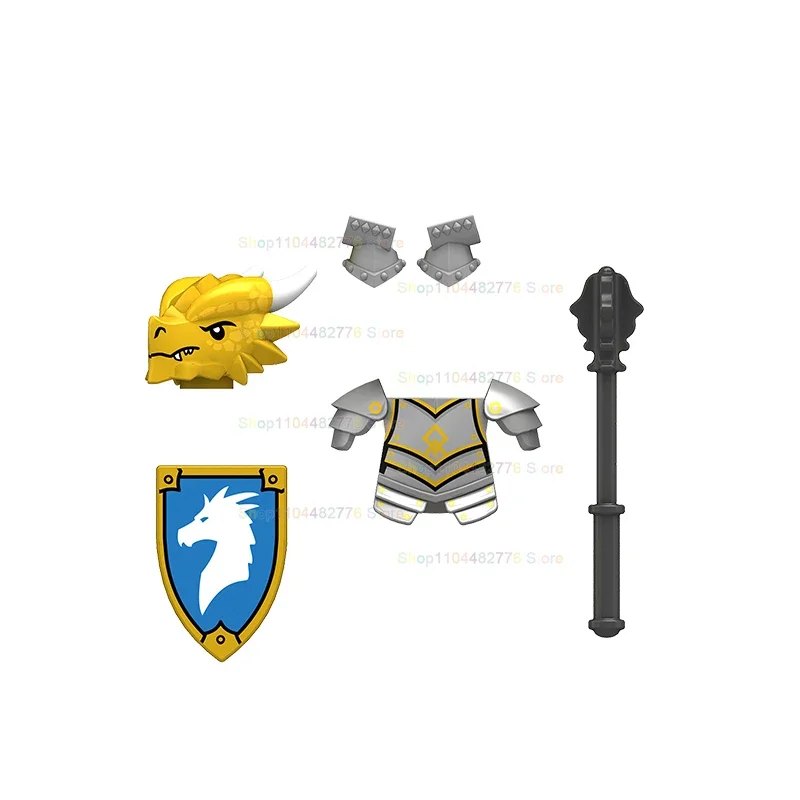 ตัวต่ออิฐ ชุดนักรบมังกรยุคกลาง สีแดง เหลือง น้ำเงิน อุปกรณ์เสริม ของเล่นเด็ก ของขวัญ