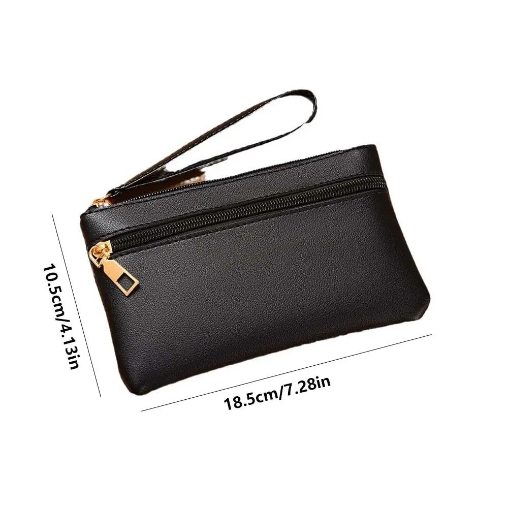 Simple Korean Style Zipper Coin Purse Wallet Coin Purse Small Item Bag PU Solid Color Double Pouch Wallet Outdoor