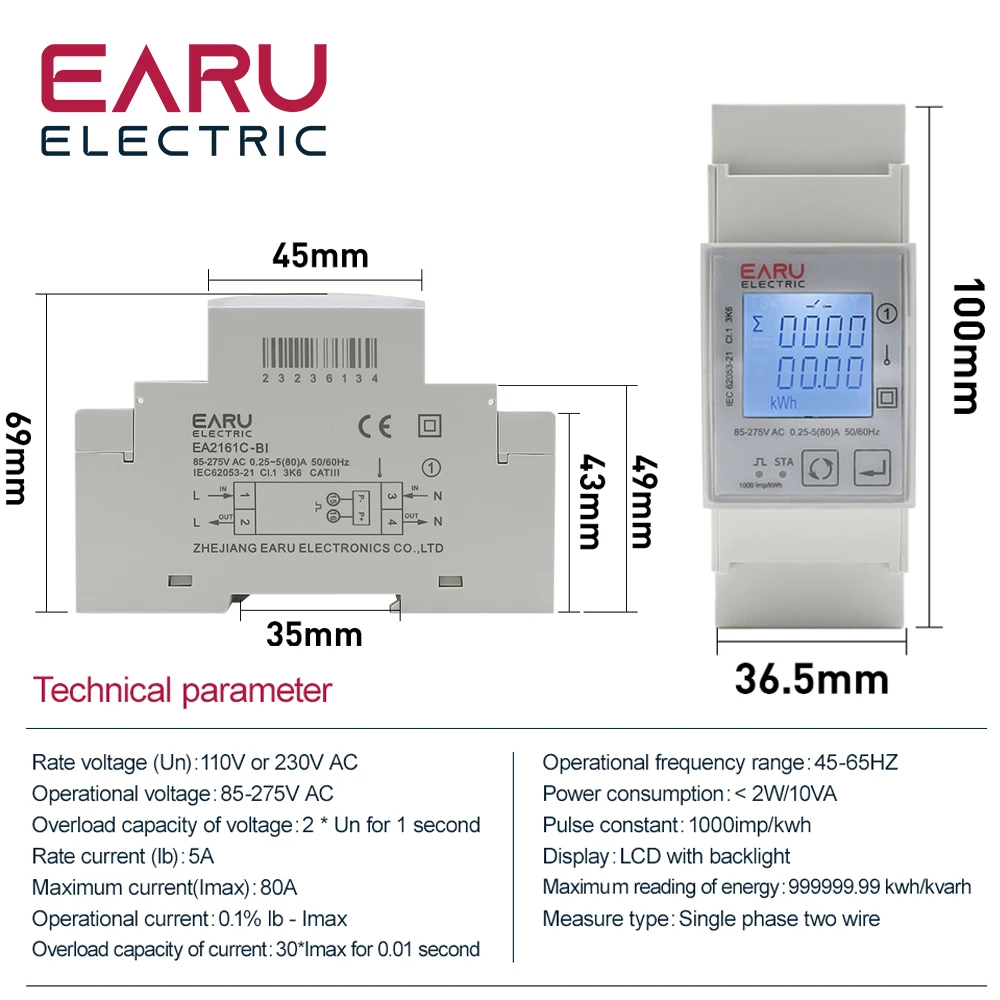 Tuya WiFi ZigBee 110V 220V 80A Smart Single Phase Two-way Bidirectional Energy Meter Timer Power Consumption Monitor KWh Meter