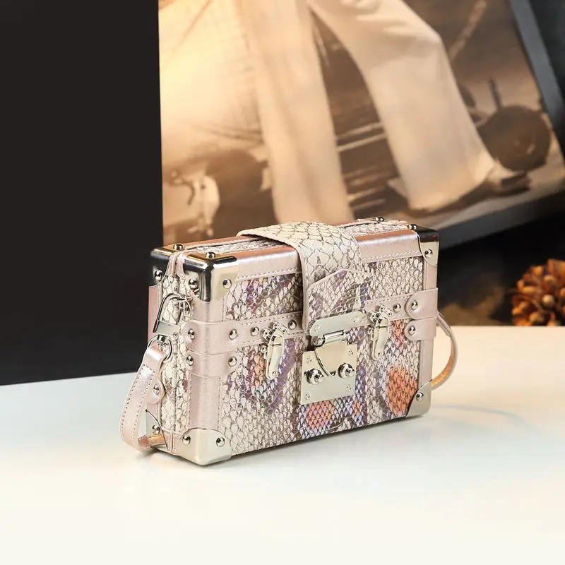 Original Designer Brand Snake Pattern Retro Print Women's Box Bag New Makeup Square Shoulder Crossbody Bags for Women