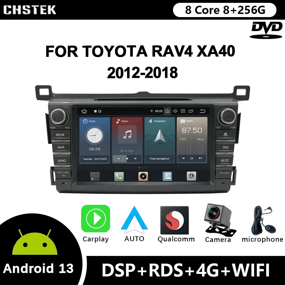 

CHSTEK Car Radio 8" Android 12 For Toyota RAV4 XA40 2012-2018 DVD Qualcomm Bluetooth CarPlay WIFI 4G GPS Multimedia Autoradio