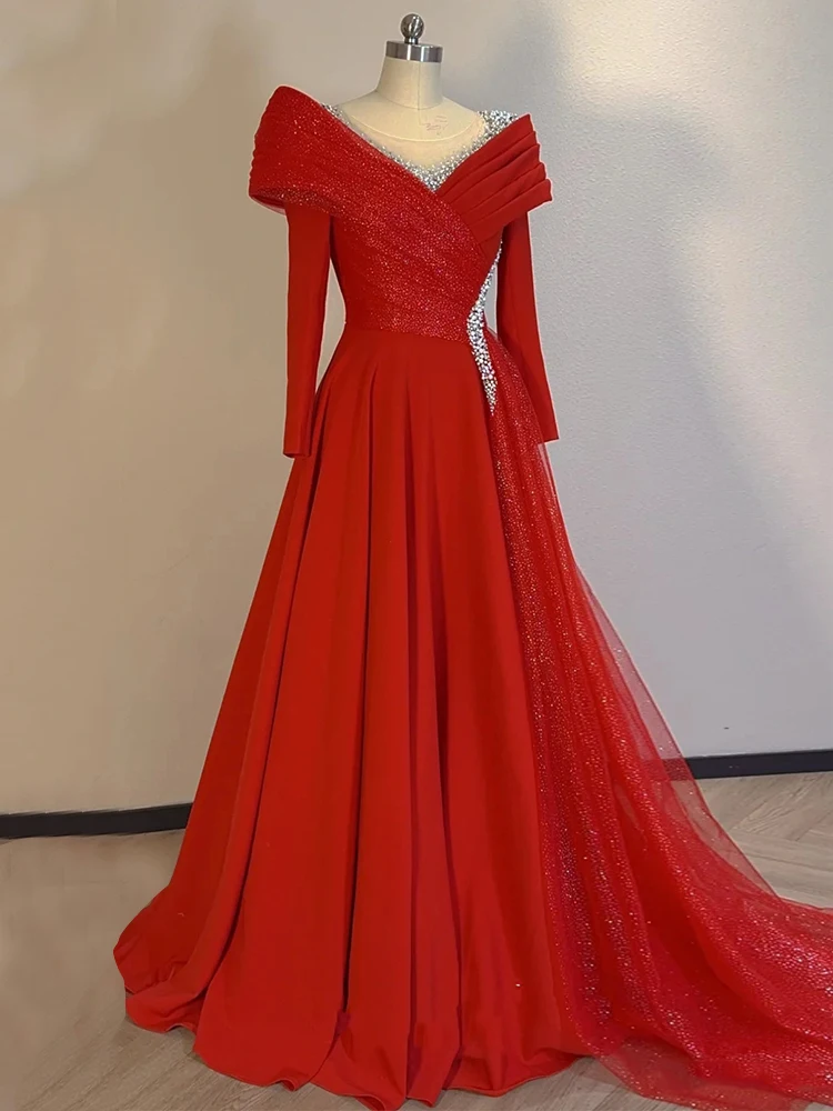 

Red Evening Gown Women's High-End 2025 New Normal Performance Host Solo Performance Costume Large Chorus Ensemble