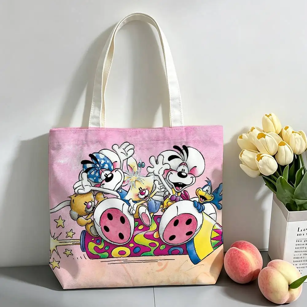 Image of Cartoon D-Diddl Classic bedruckte Canvas-Einkaufstasche, Umhängetasche, Einkaufstasche für Pendler, Mütter und zum Einkaufen
