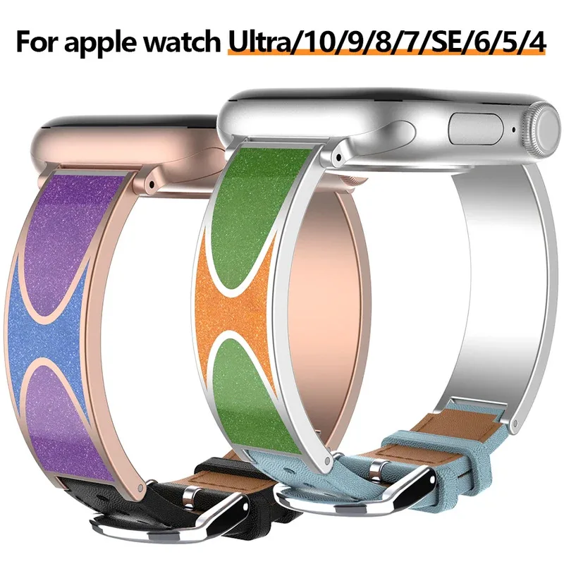 

For Apple Watch Universal Band Leather Pin Buckle Metal Pop Style Art for Apple 38/40/41mm 42/44/45mm iWatch Ultra Series 4 5 6