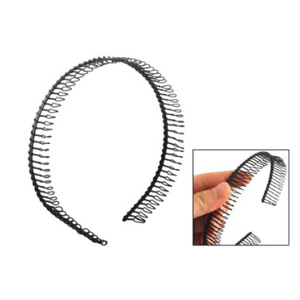 AT42 4X مشط أسنان معدني هيرباند الشعر هوب عقال أسود للمرأة