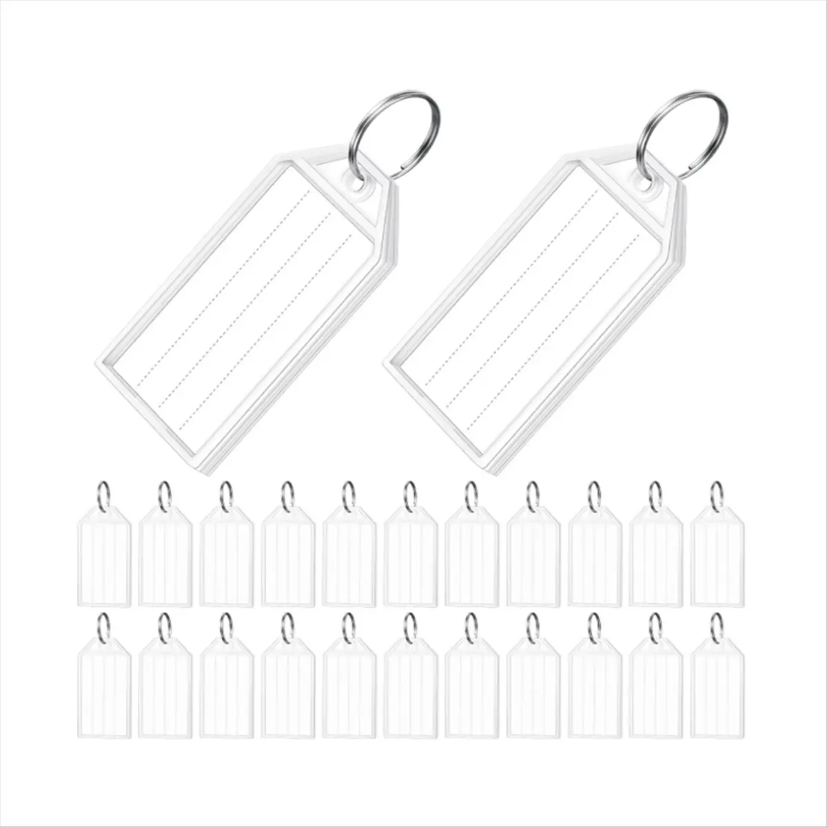 MALL 100 Pieces Key Tags 2 Inch Plastic Key Chain Tags with Ruled Blank Transparent Covers and Item Identifiers