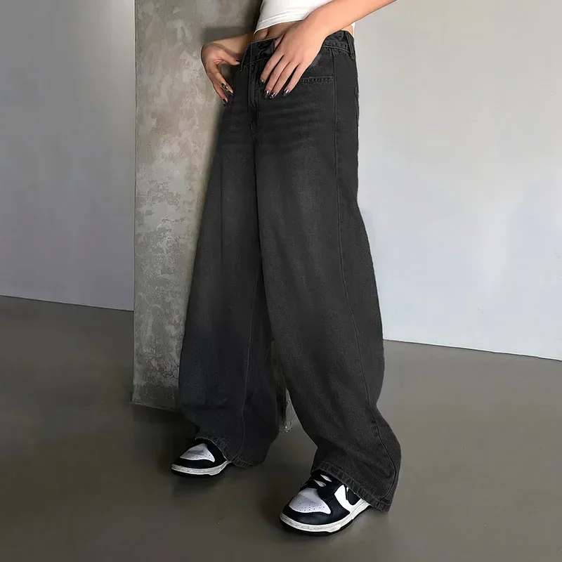 Модные свободные рваные джинсы с высокой талией и широкими штанинами для повседневных женщин