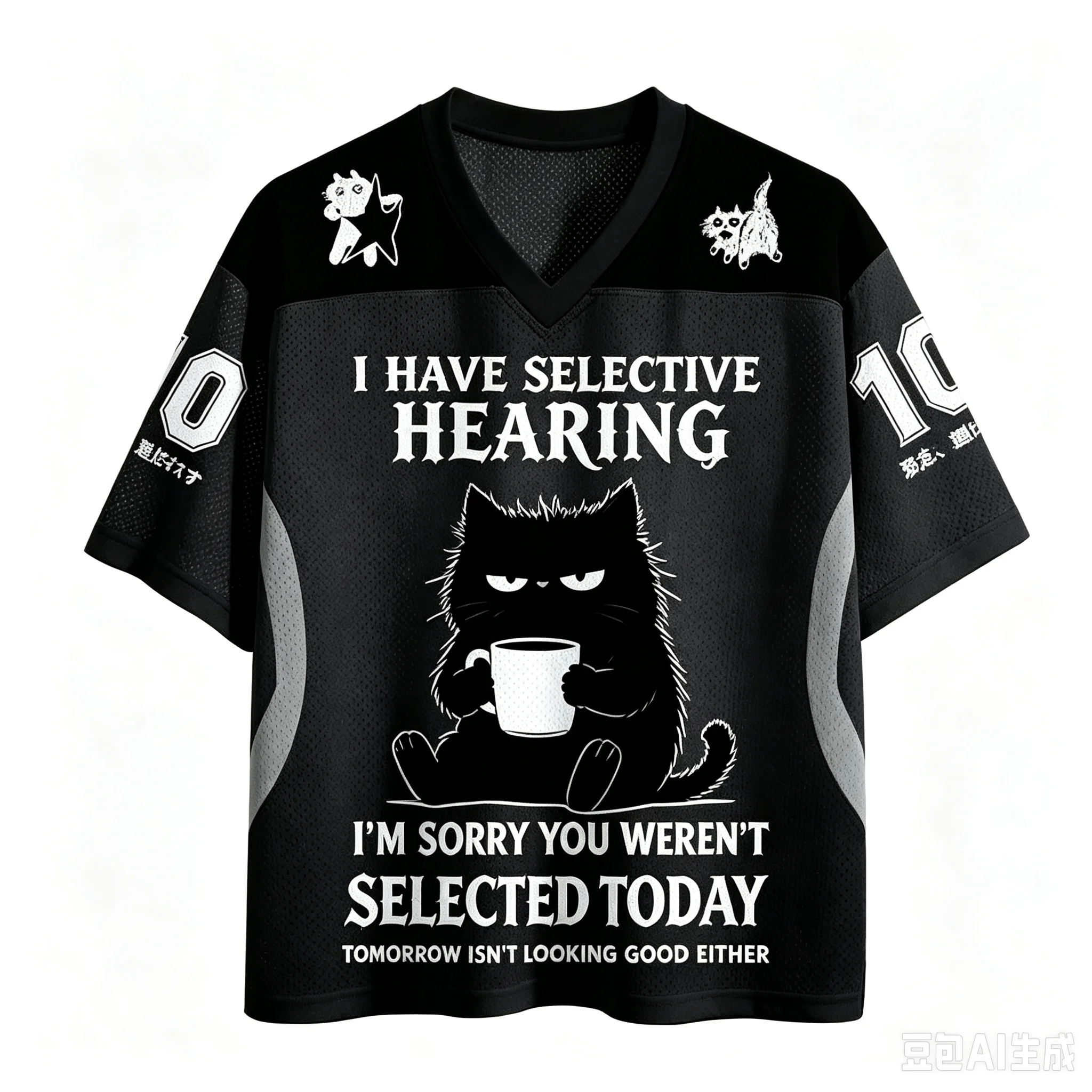 Seltsames, irritierendes schwarzes Katzen-3D-Druck-Sport-Schnelltrocknungs-Atmungsaktives Herren-T-Shirt mit V-Ausschnitt, Outdoor-Streetwear, lässige Mode, Y2K-Eltern-Kind-Kleidung – Detail 5