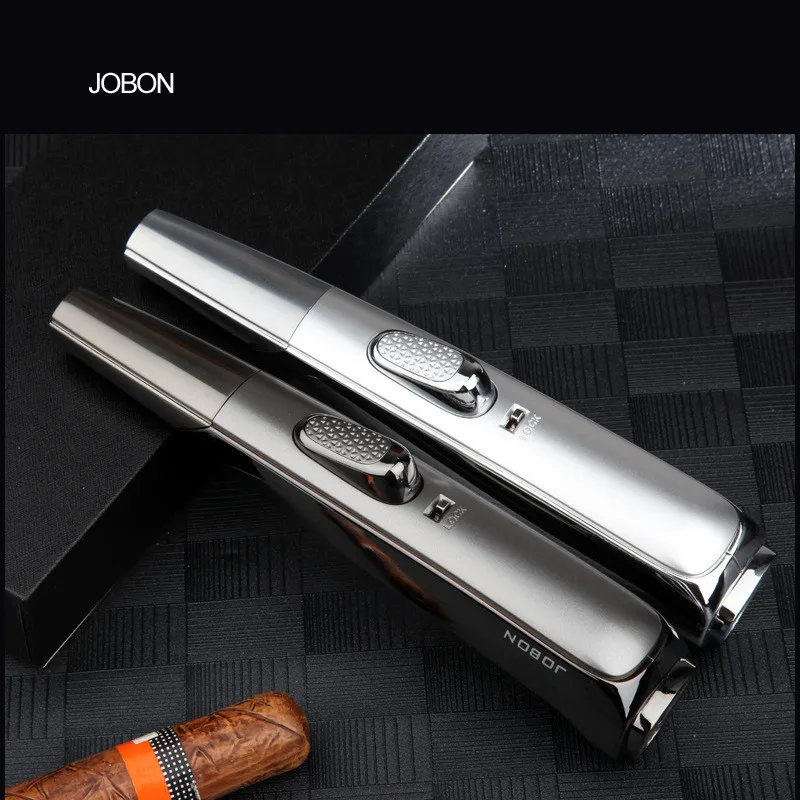 JOBON Metal Butane Gas Lighter Outdoor Windproof Pen Type Blue Flame Jet Torch Turbo High Pressure Lighter Kitchen BBQ Tool