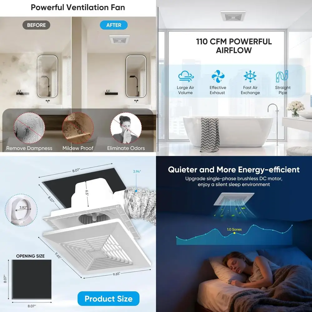 

8 квадратных 110 CFM ультра тихий вытяжной вентилятор для ванной комнаты на потолке, 110–220 В для открытия 8,07