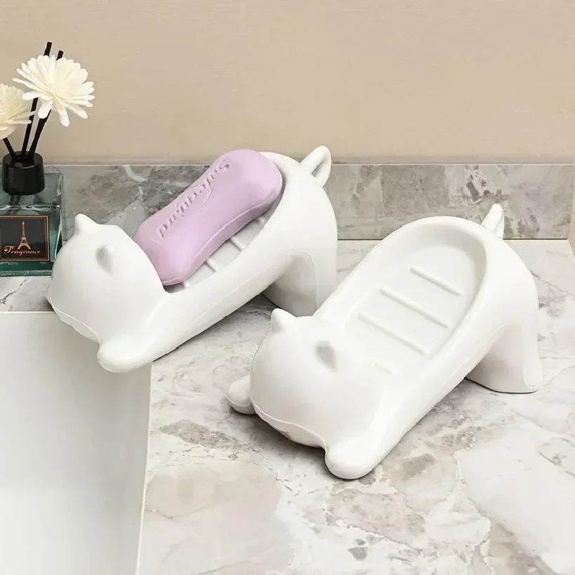 

Cat Shape Soap Box Cartoon Soap Dish Drainable Storage Holder Soap Container Storage Dish Household Bathroom Accessories