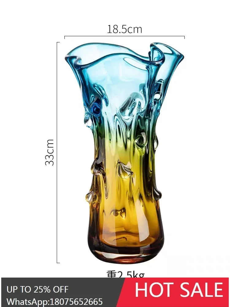 MJY Nordic Glass Vase Light Luxury Ornament Flower Arrangement European Style Glass Flower