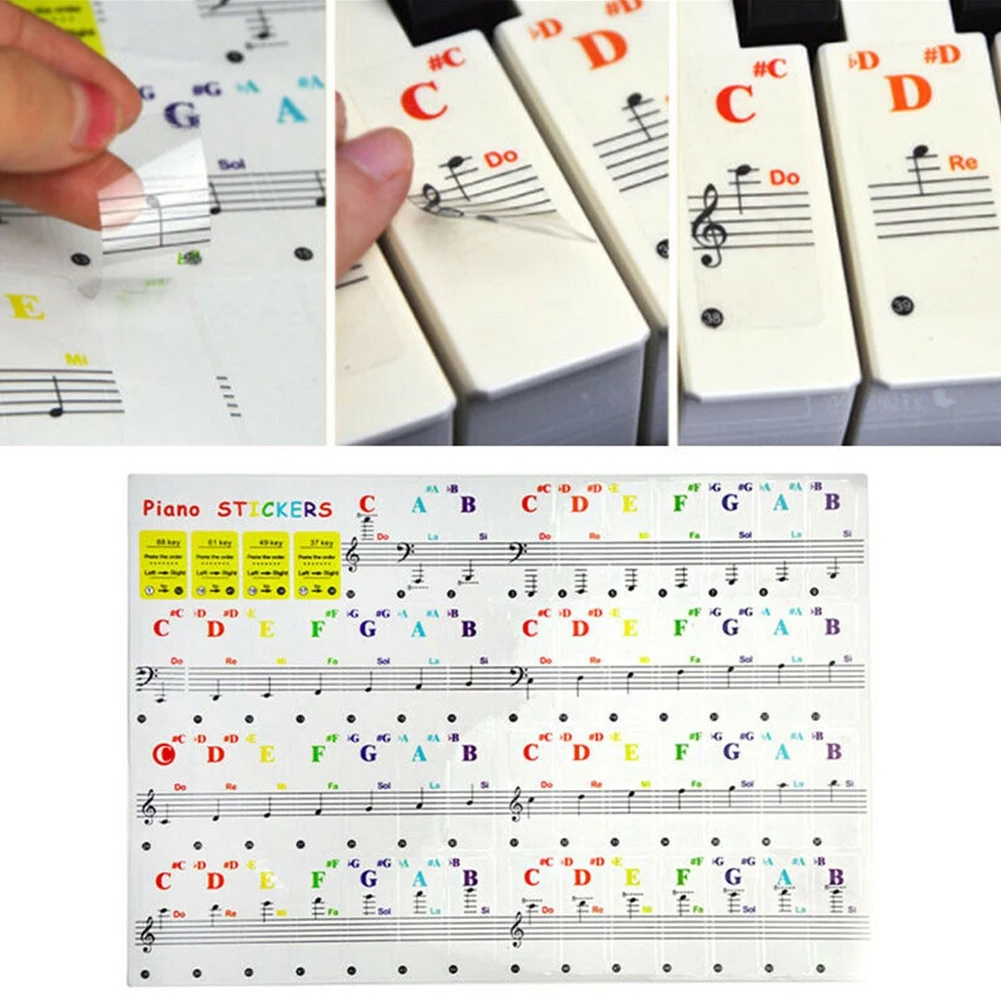 Transparent Colorful Piano Keyboard Stickers Note For 88/61/49/37 Keys Beginner Musical Instruments Keyboard Instruments