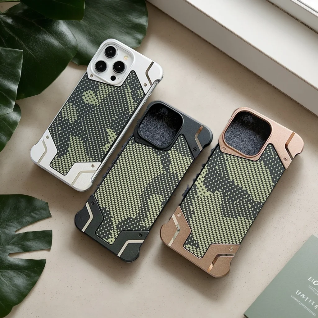 

Frameless Camouflage Metal Phone Case For iPhone 16 Pro Max 15 Plus 14 13 Pro With Shockproof Ultra Thin PC Back Cover