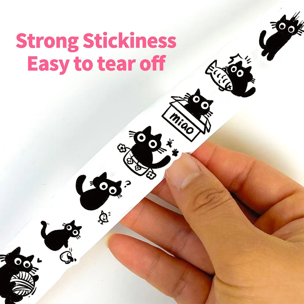 500PCS Little Black Cat Roll Stickers Harajuku Scrapbooking Luggage Cool Phone Coffee Laptop Gift For Waterproof Guitar Sticker image 4