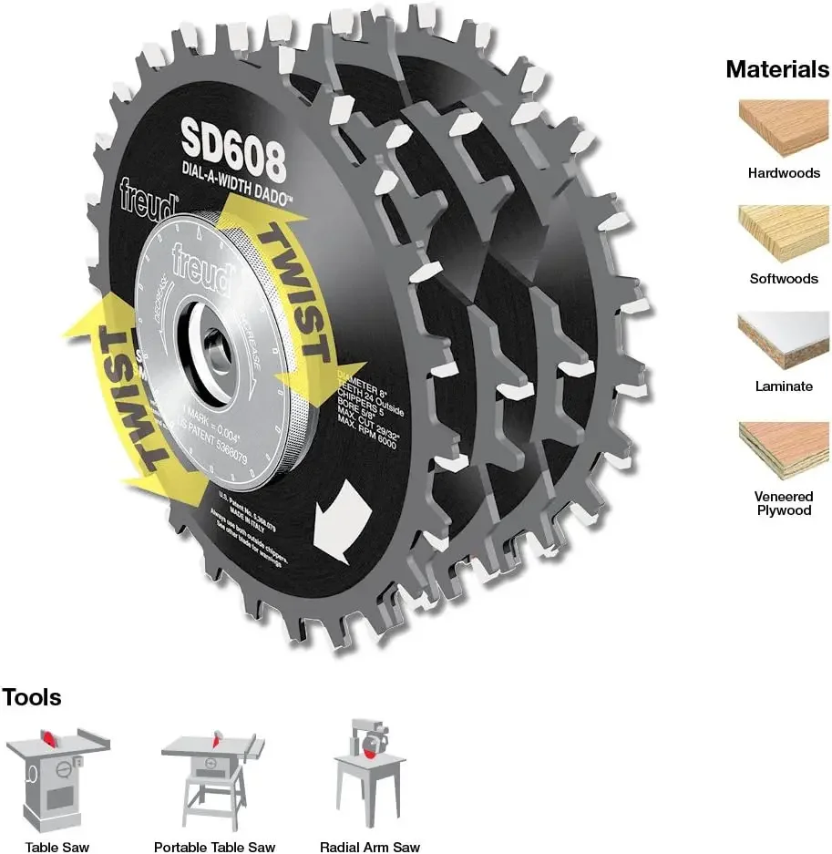 Freud SD608: 8" Dial-A-Width Stacked Dado Sets