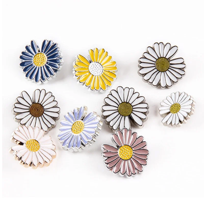 25mm Small Daisy-Shaped Buttons Sun Flower Buttons Resin Metarl Button For Clothing Coat Sweater Accessories DIY