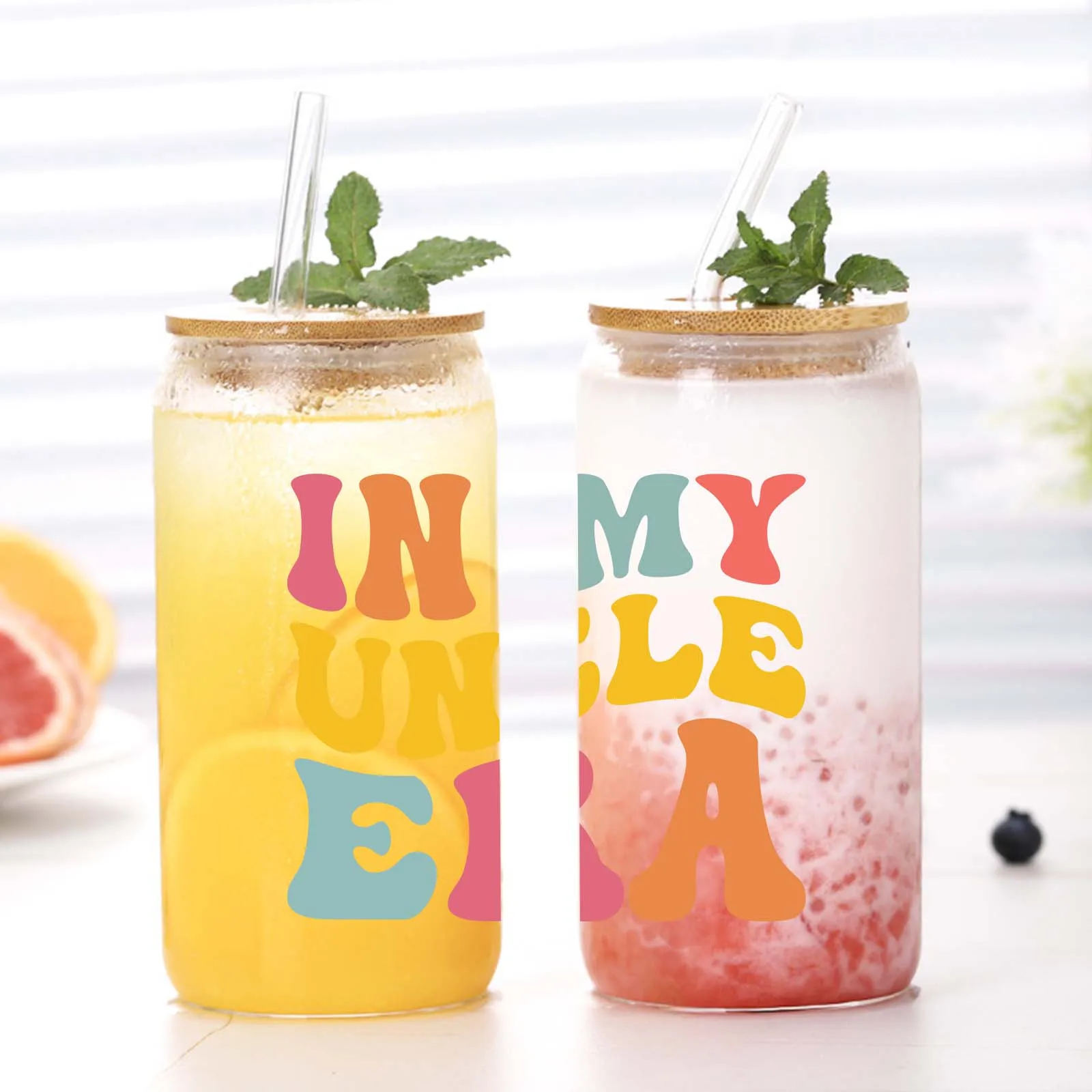 “In My Auntie Era” Pattern 16oz Glass Can Soda Cup With Lid&Straw High Borosilicate 3d Printed Coffee New Year Gift Party Favor