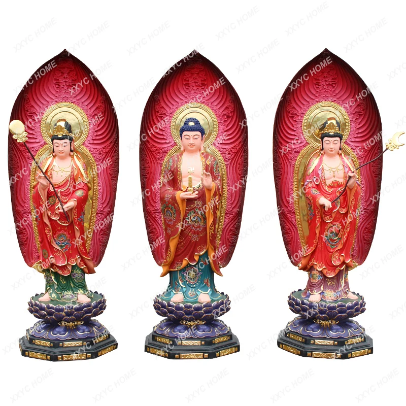 

Customized Eastern Trinity Buddha Statue Daylight Candraprabha about Bhaisajyaguru Worship Decoration Resin Fiberglass Statue