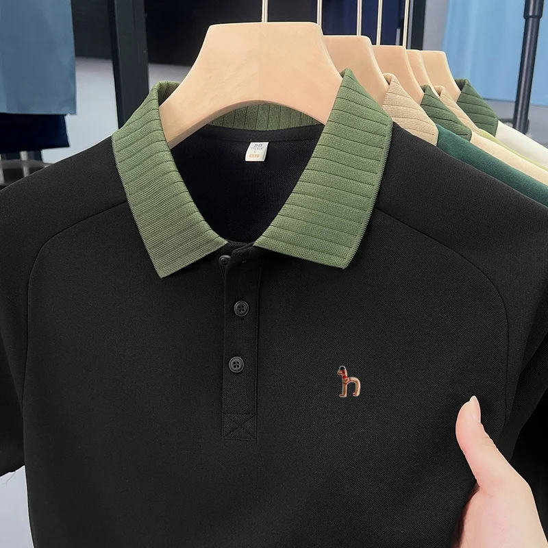 Luxury Brand Men's Short-Sleeved Polo Shirt Lapel Button Dog Embroidery Golf Tops Hot Summer Casual Business Men's T-Shirt