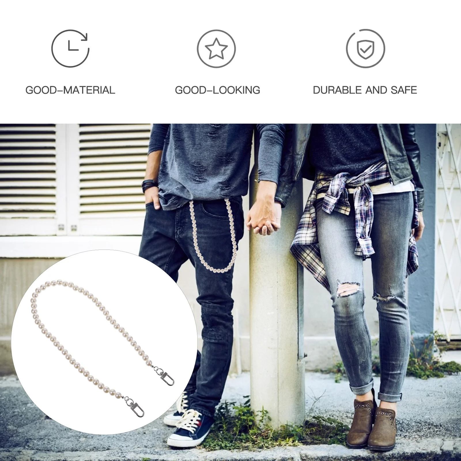 2 قطعة سلسلة الخصر الرجعية ل الجينز السراويل المعدنية اللؤلؤ السراويل التبعي فاسق الهيب هوب Diy بها بنفسك سلسلة الخصر الزخرفية #1