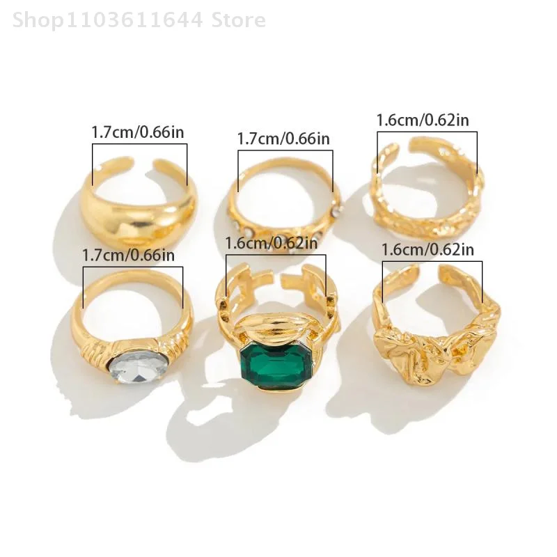 6 قطعة مطعمة الأرجواني الزركون قابل للتعديل افتتاح حلقة مجموعة النساء السلس الذهب اللون خاتم للإناث اليومية مجوهرات اكسسوارات هدية #6