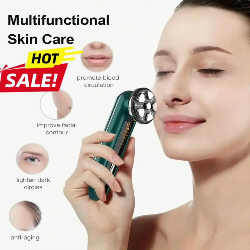 مكركرنت جهاز الوجه آلة شد الوجه الرقبة الجلد تشديد مدلك مصباح ليد الفوتون الاهتزاز تجديد الجمال أداة #1