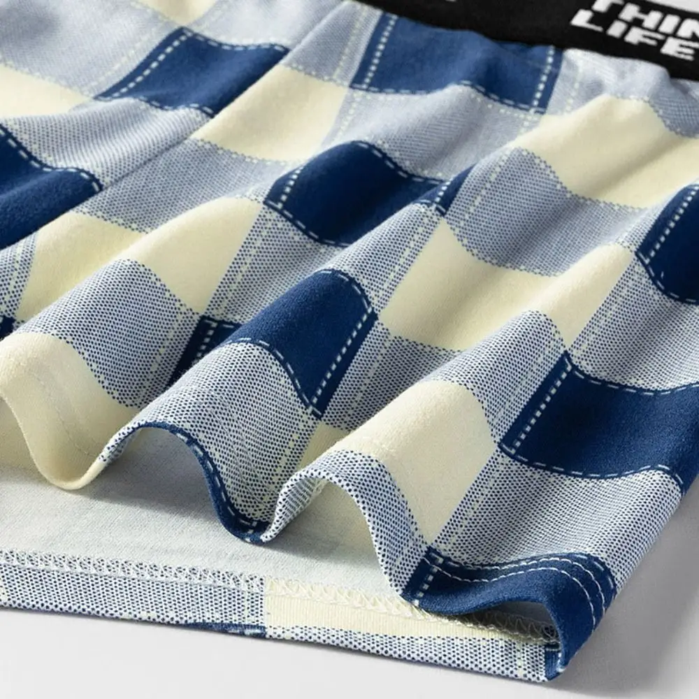 

5 шт. простых мужских трусов-боксеров в полоску и клетку, со средней посадкой, дышащие, бесшовные, мужское нижнее белье