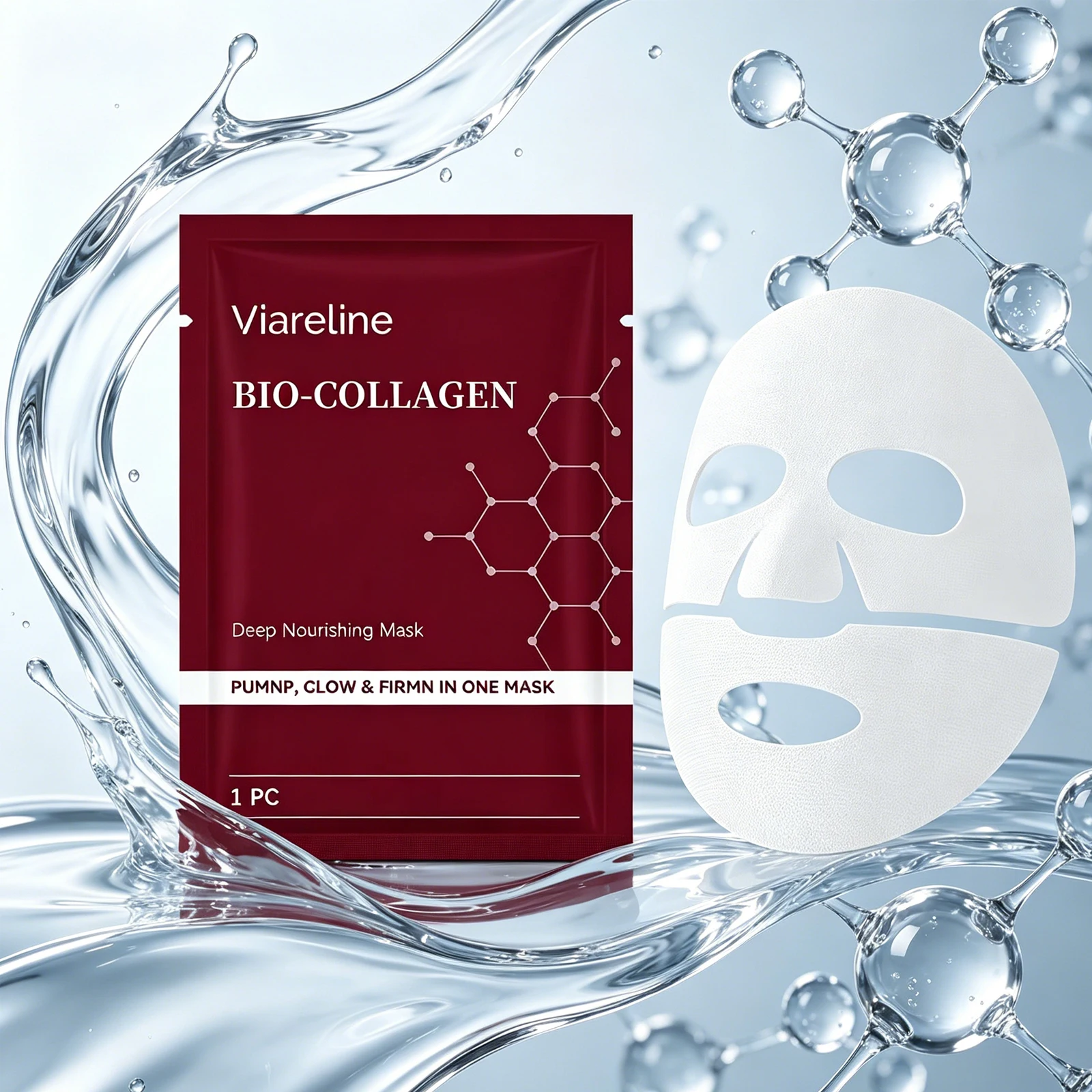 Sheet Mask Collagen - Viareline 1pc Mascarilla hidratante de colágeno,
