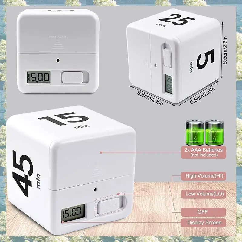 New-2X Cube จับเวลาครัวจับเวลาการจัดการเวลาจับเวลาสําหรับเซ็นเซอร์แรงโน้มถ่วงพลิกสําหรับการจัดการเวลานับถอยหลัง 25-5-45-15 นาที
