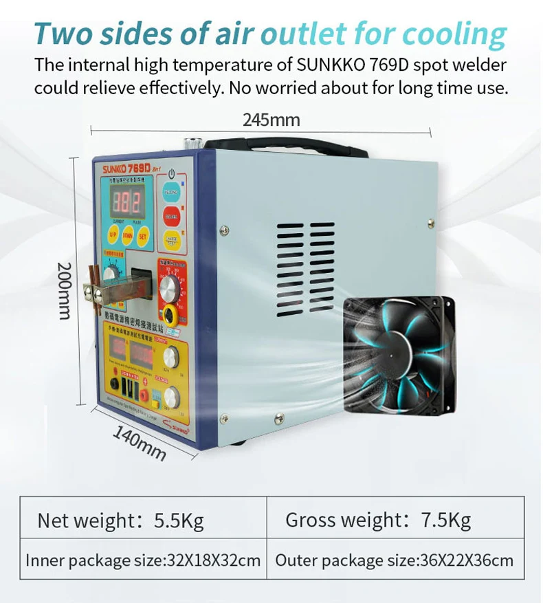 Sunnko เครื่องเชื่อมจุด769D 110V/220V เครื่องเชื่อมแบตเตอรี่ใช้18650เครื่องเชื่อมจุดเชื่อมแบตเตอรี่