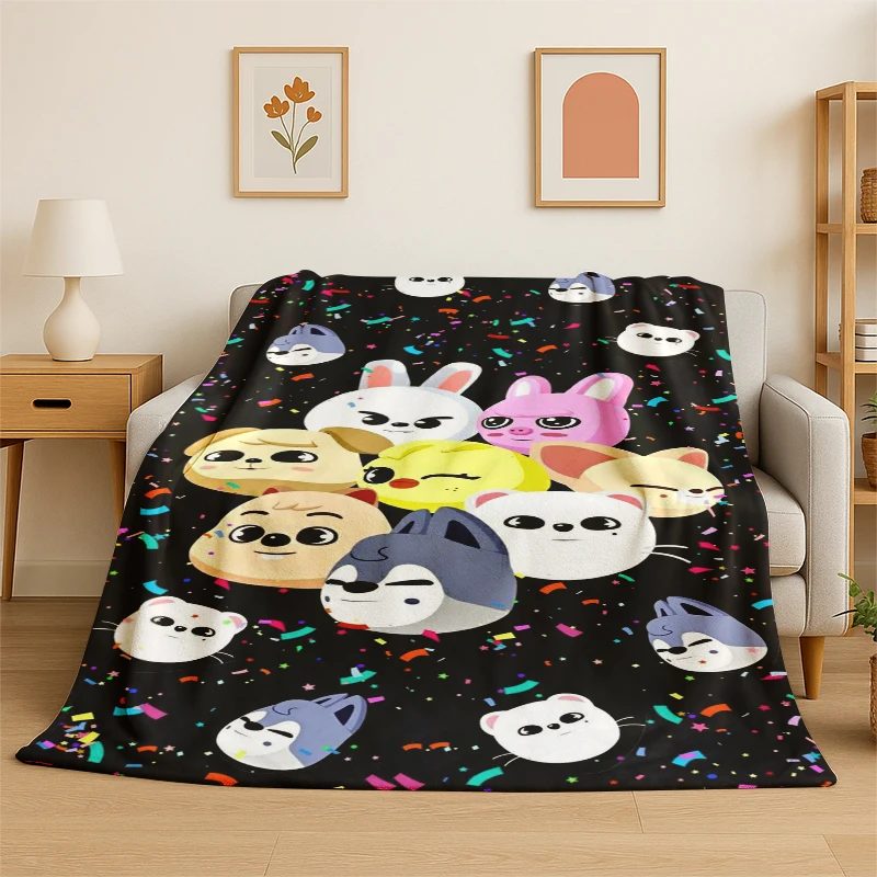 Kpop Stray Kids Music Star Flannel Blanket Soft Warm Throw Blanket for Bedroom Living Room Bed Travel Camping Picnic Gift