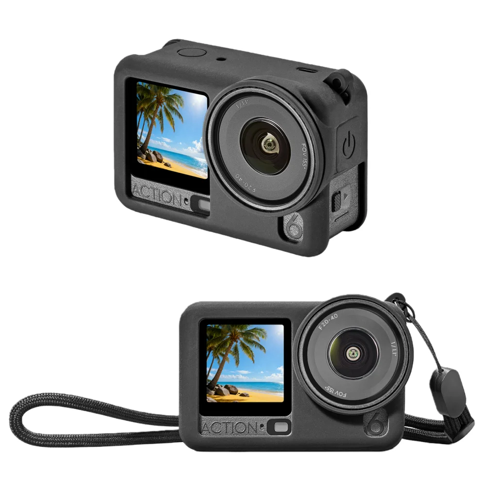 For Dji Osmo Action 6 Silicone Case Protective Housing Shell Protector Rubber Lens Screen Tempered Glass Magnet Mount Base