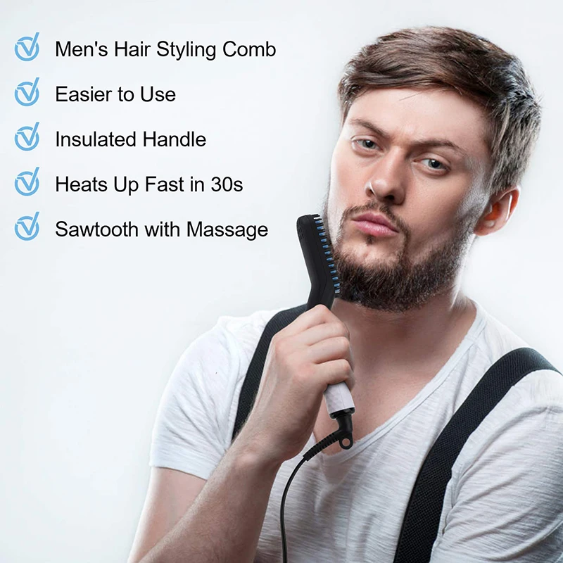 Men's Hair and Beard Styling Ceramic Comb - Multi-functional Curl and Straighten Dual-purpose Hair Drying Comb