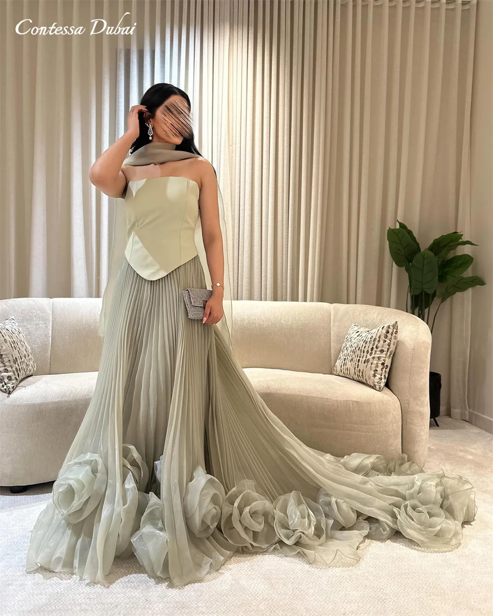 

Шифоновая юбка Contessa Dubai по индивидуальному заказу с 3D цветочным платьем для выпускного вечера с шарфом Vestidos de noche без бретелек торжественный вечер 2025