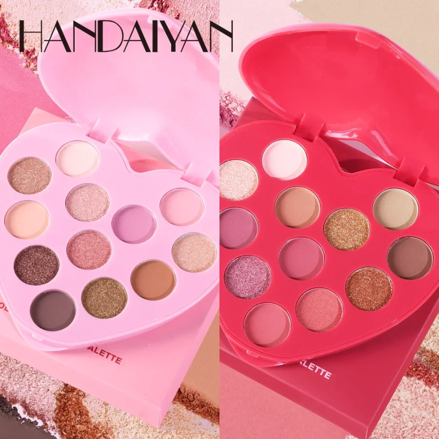 12 Colors Heart Eye Shadow Pans Metallica Glitter Eye Shadow Plate Golden Brown Makeup Color Shine Eye Shadow Box