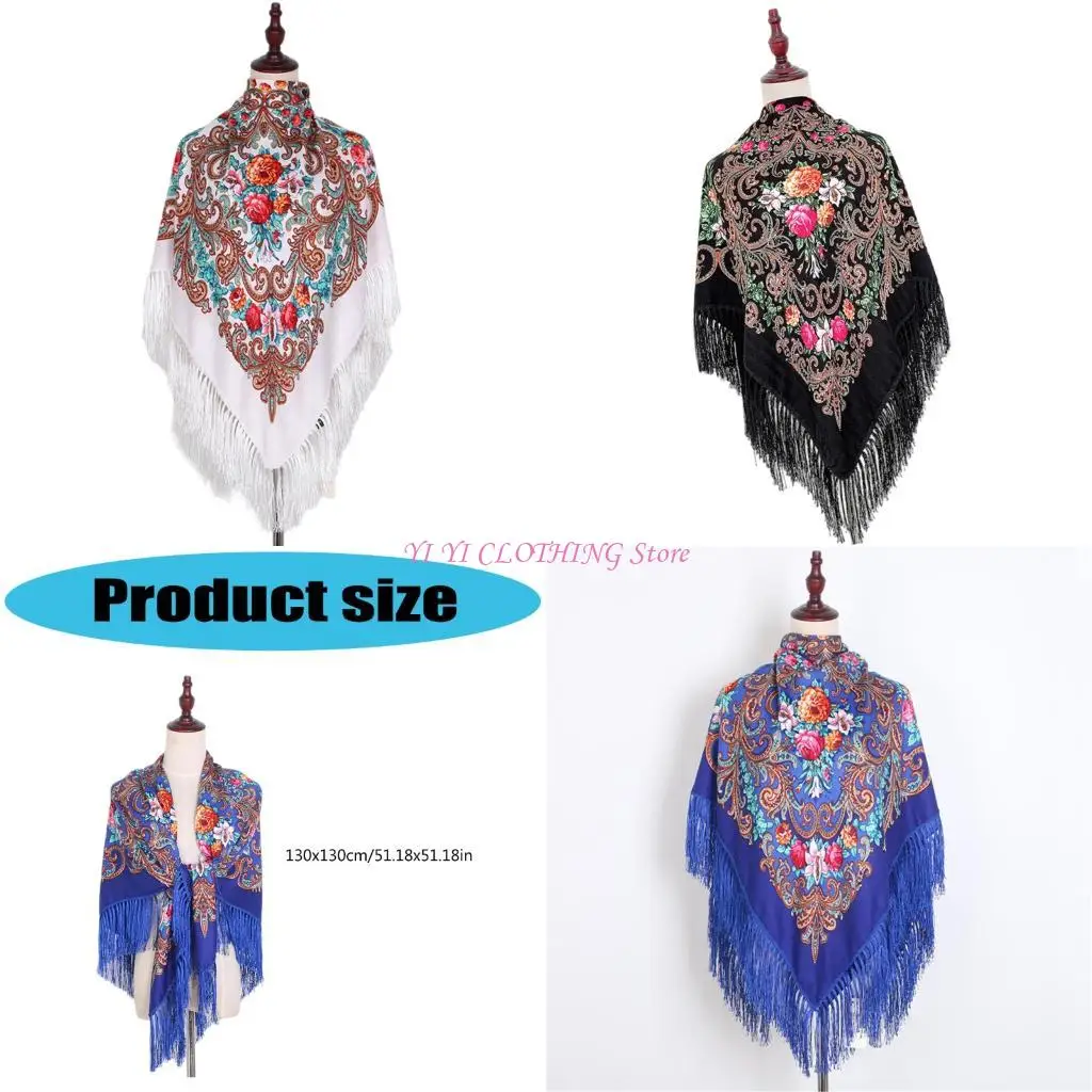 

N5kf цветочный принт хлопковой шарф шарф с бахромой для женщин четыре сезона стильные плеч