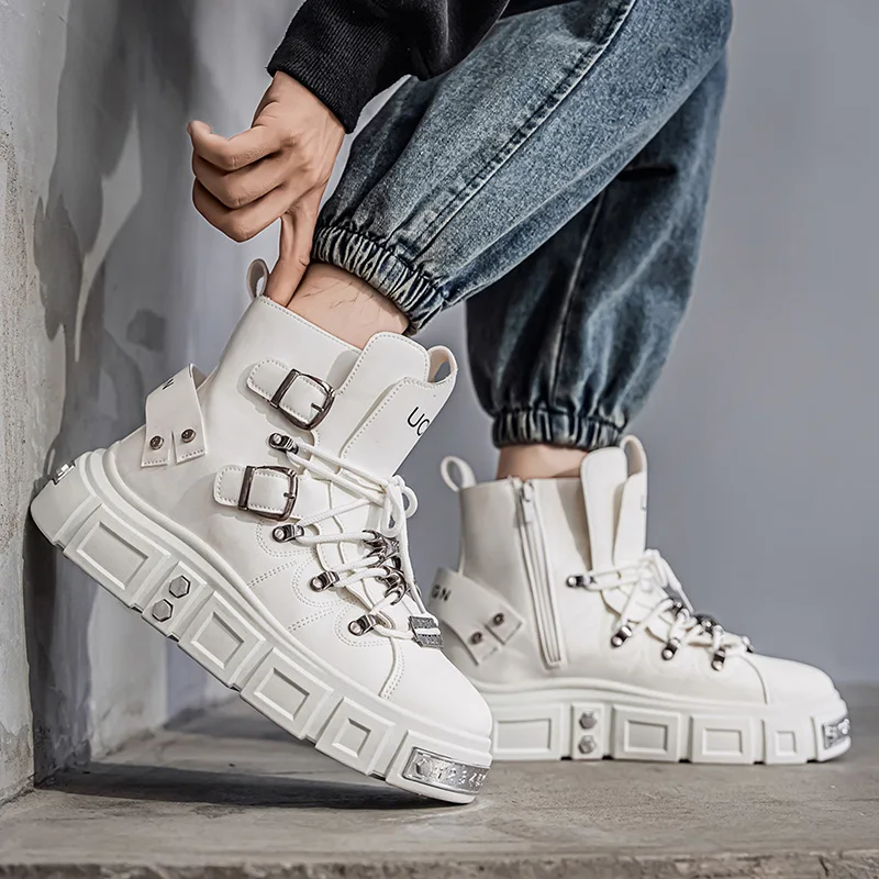 Modische Herren-High-Top-Stiefel, dicke, verschleißfeste Sohle, bequemes Innenfutter. Ideal für Outdoor-Abenteuer, Camping, Wandern. – Detail 21