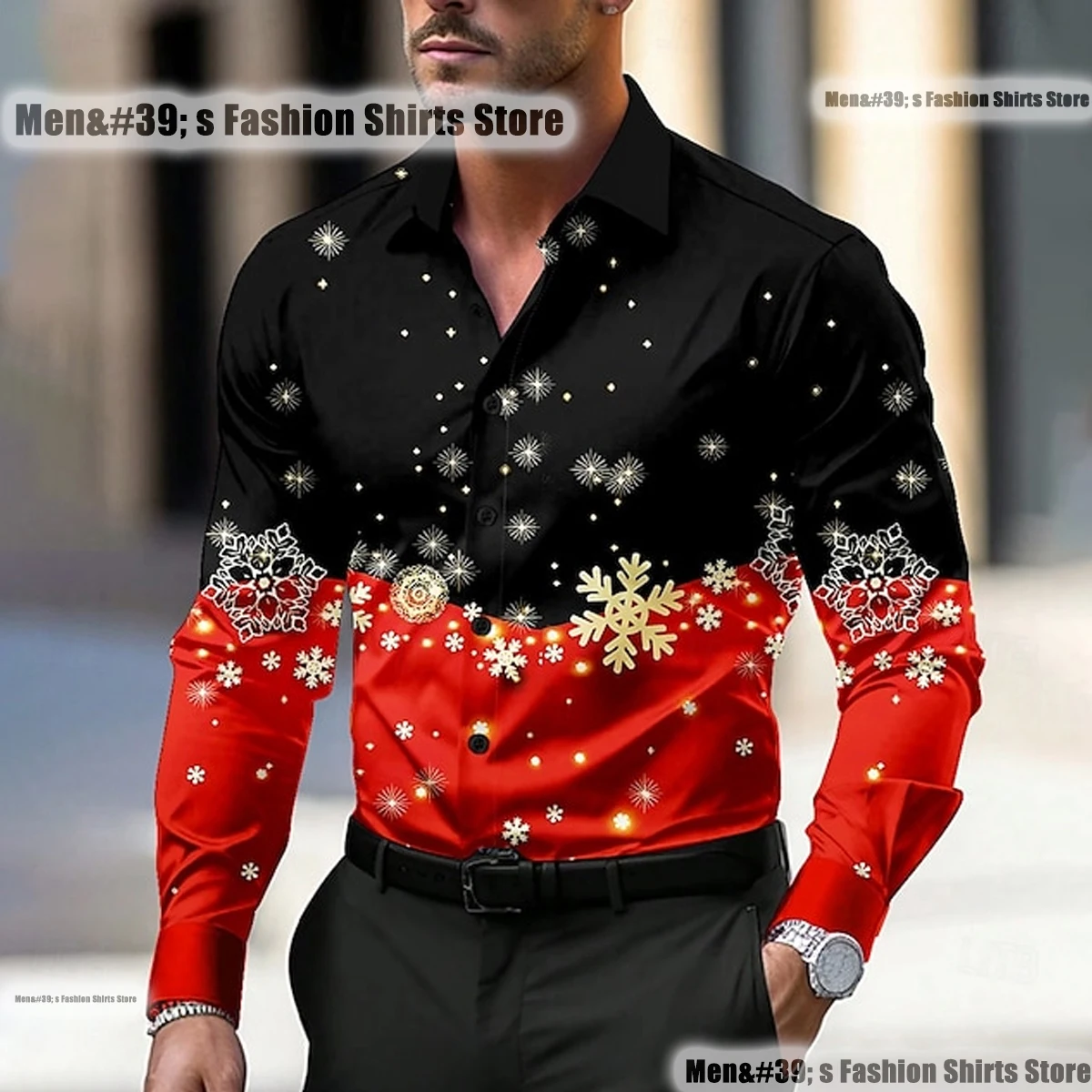 

Men's shirt snowflake high-definition long-sleeved long-sleeved lapel shirt party party high-quality large size top XS-6XL