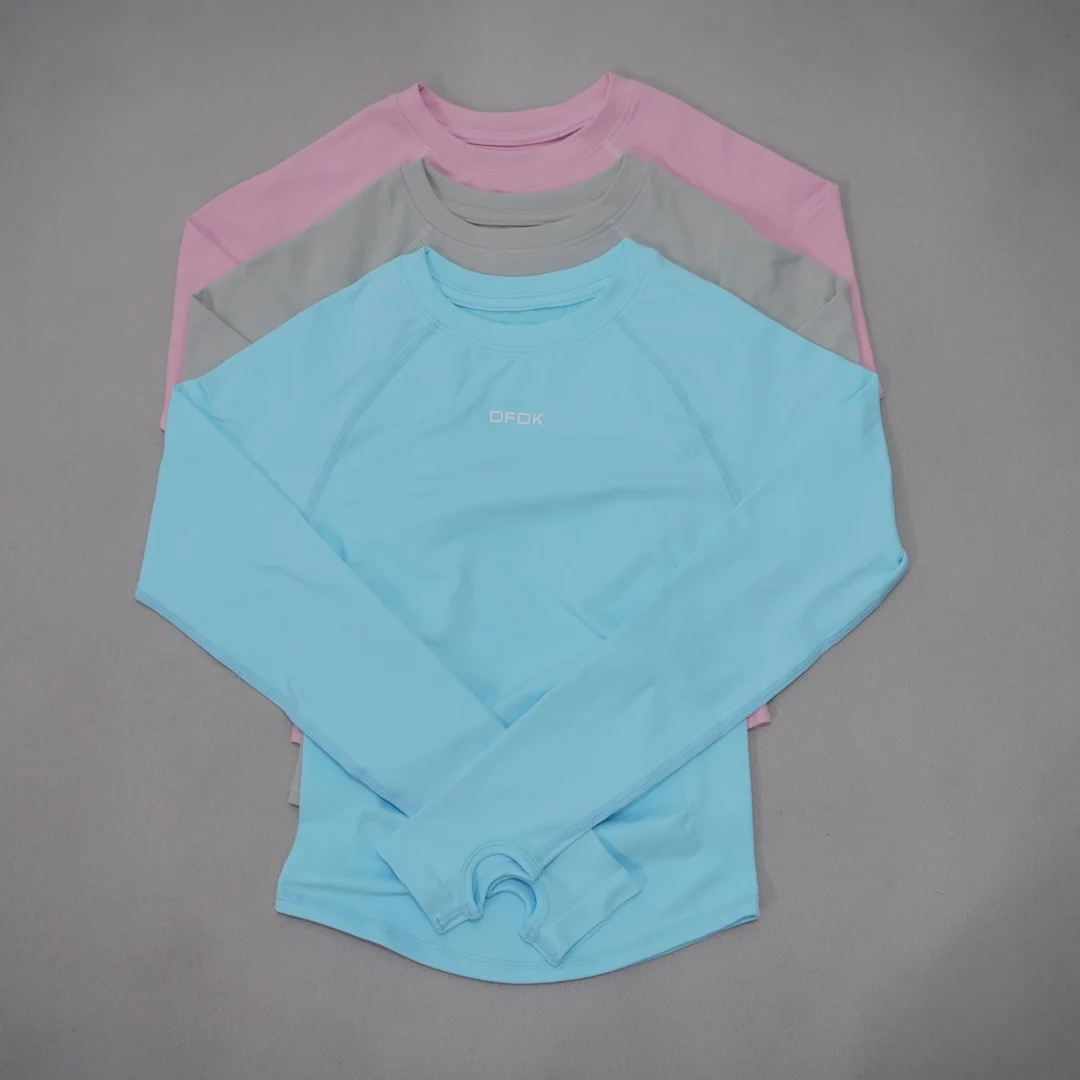 DFDK Women Seamless Long Sleeve Gym Top Tummy Slimming Yoga T Shirt Quick Dry Breathable Running Workout Sports Tee Activewear
