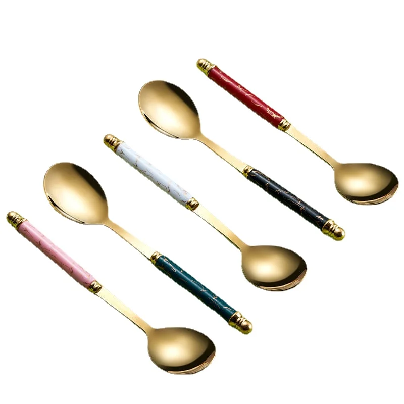 High Quality Tea Coffee Mixing Spoon Stainless Steel Spoon with Ceramic Handle Dessert Spoon Kitchen Tableware Accessories Tools