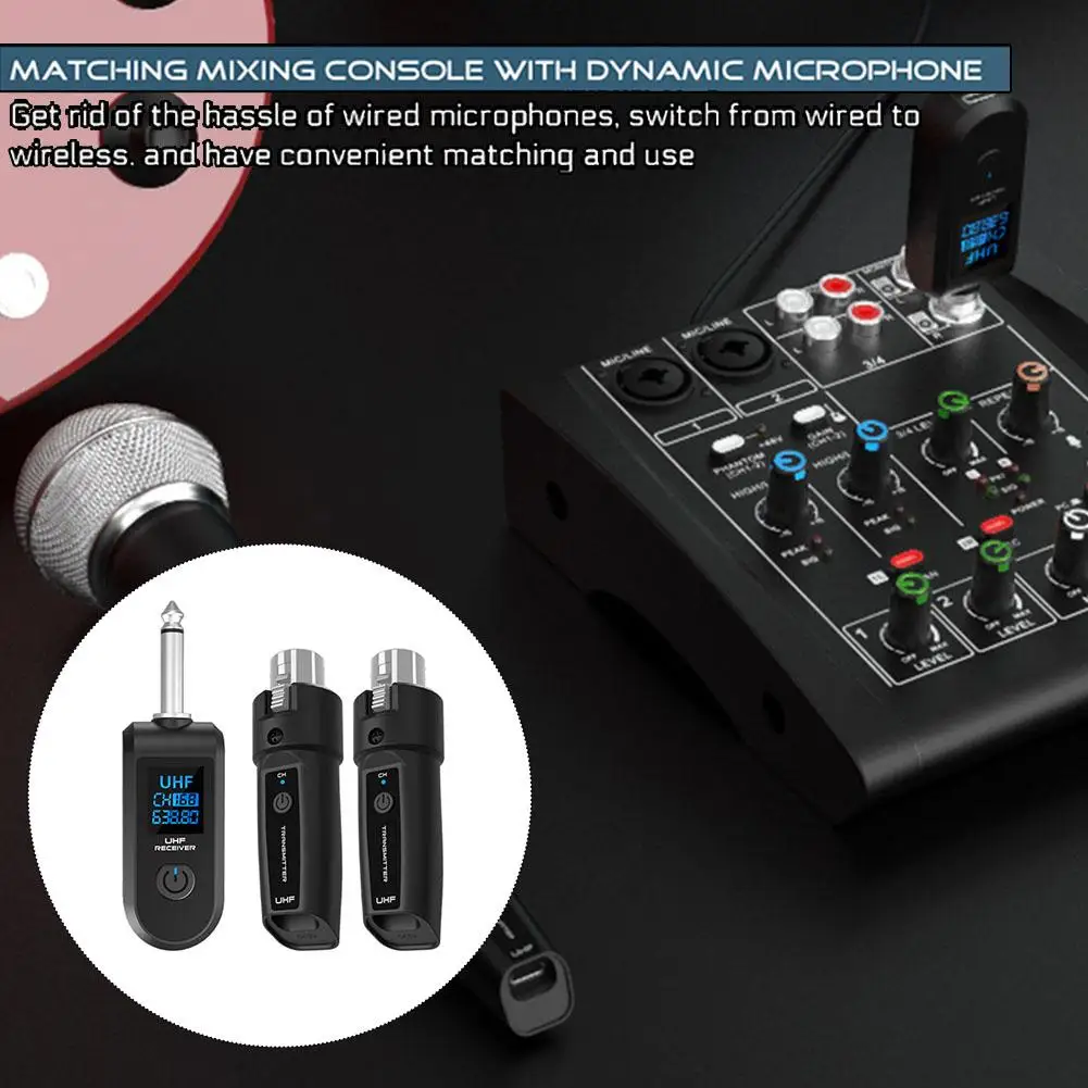 Conversor de microfone sem fio, microfones recarregáveis com fio para sistema sem fio para misturador de áudio, microfone dinâmico, guitarra elétrica h0u7
