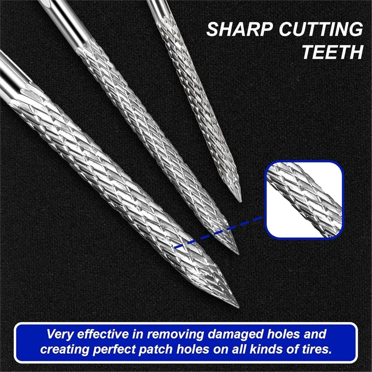 Tire Reamer Drill Bit,4Pcs Multi Sizes Flat Tire Repair Tools Carbide Burr Drill Bit Tire Plug Repair Kit(3/4.5/6/8mm)