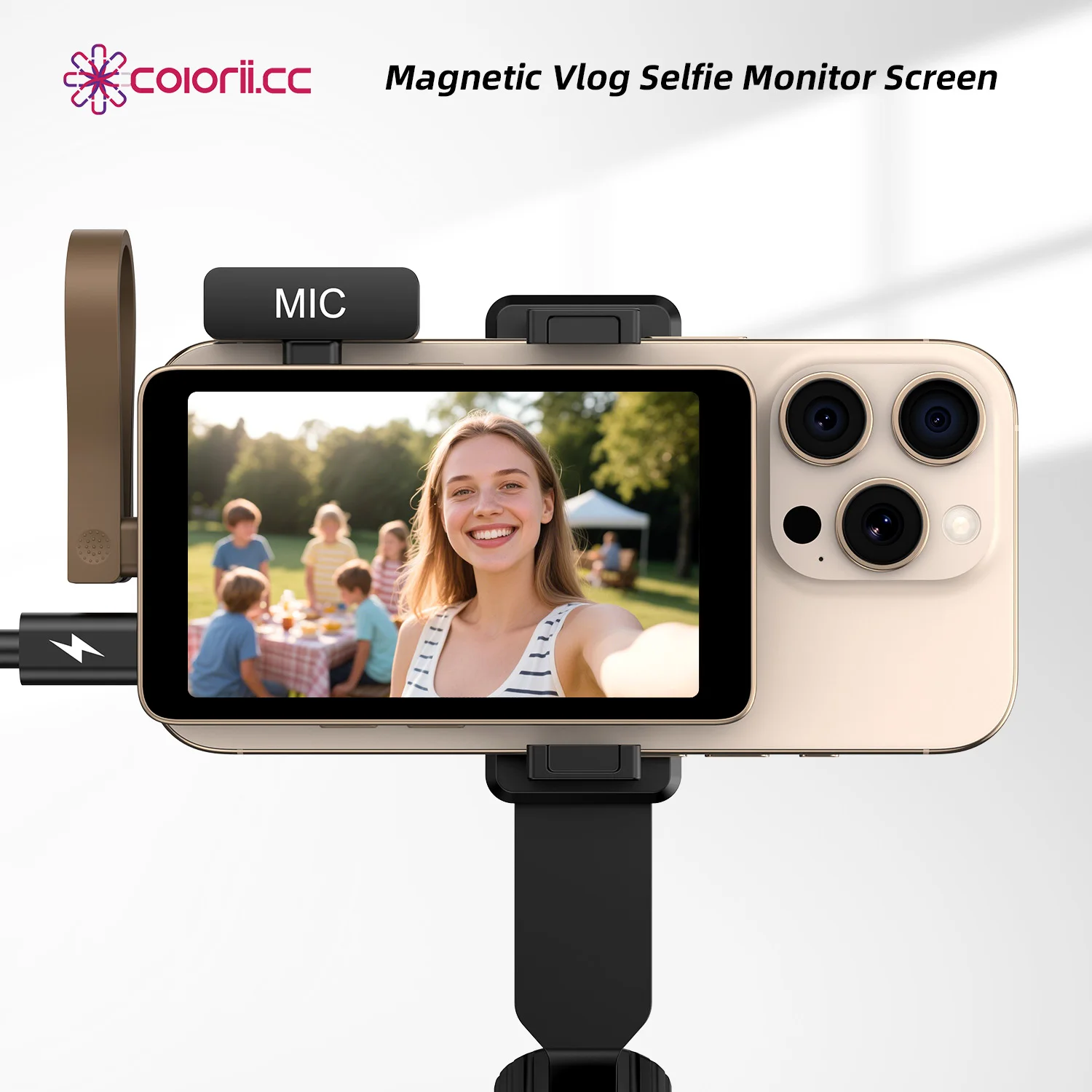 3.94" 4K Magnetic Vlog Selfie Monitor Screen for iPhone 17 16 Samsung Android Brightness Adjust Support Mic Vlog Set
