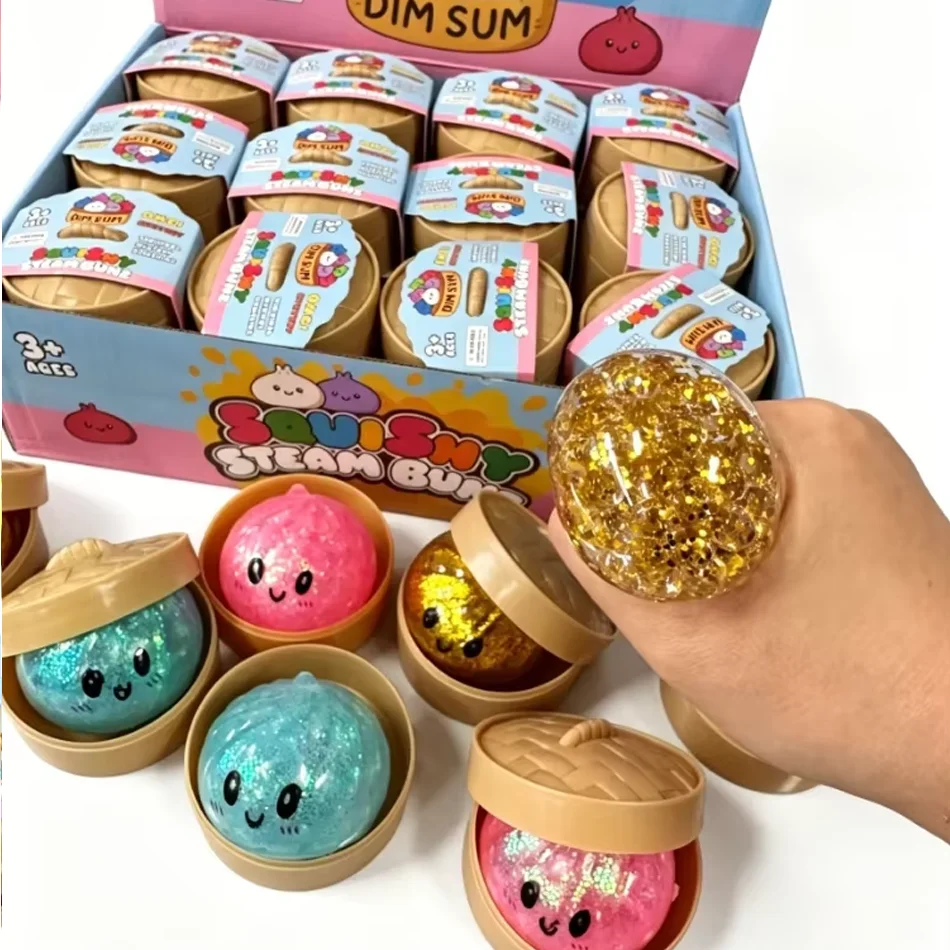 Mini Colorful 4 Styles Glitter Dumpling Glitter Dumpling Squishy with Box Dumplings Sensory Squeeze Toy for Stress Relief Toys