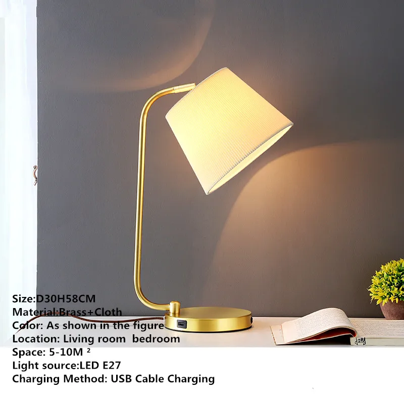 ULANI  Nordic Brass Table Lamp Modern Simplicity Living Room Bedroom Study LED Originality  Desk Light