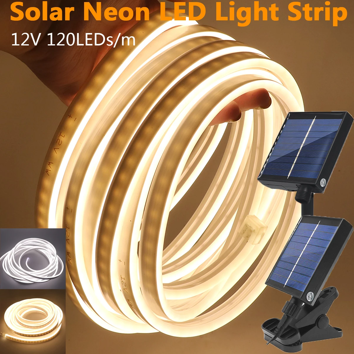 

Dimmable Solar 2835 LED Neon Strip Light Remote 120LEDs/m Warm White Waterproof Flexible Home Outdoor Garden High Density Linear