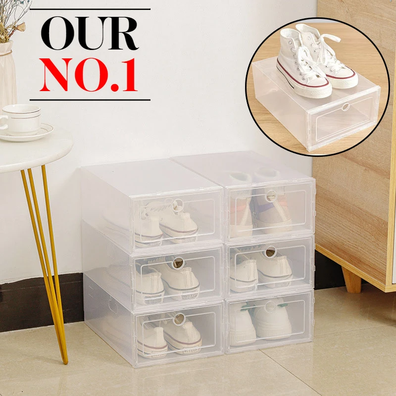 Plastic Shoes Case Fold Thickened Transparent Drawer Case Stackable Boxes Multi-function Dustproof Box Organizer Storage Shoebox