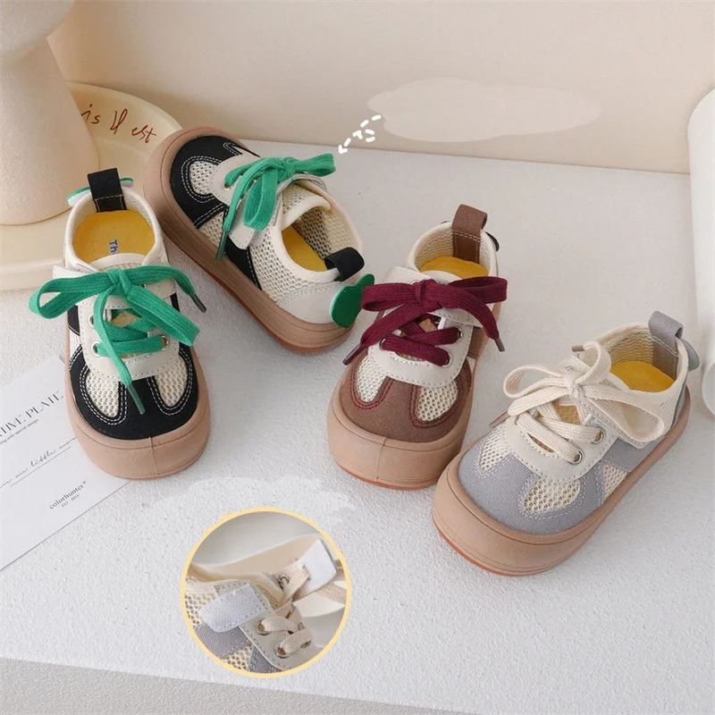 Children Canvas Shoes Spring&Autumn Girls Patchwork Low Top Canvas Shoes Boys Hook-loop Soft Sole Trainers Shoes Size22-31