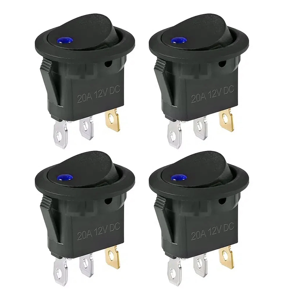 4Pcs Lighted Rocker Switch Waterproof DC 12V 20A Round Rocker Toggle Switch 3 Pins Toggle Buttons with LED Light for Boat Car